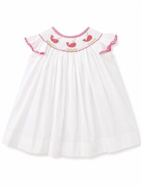 Vintage Banana Split White Smocked Whale Dress with Pink Trim - Kids Too